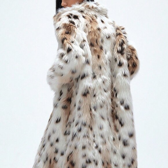 Multicolor Casual Women's Faux Fur Leopard Print Loose Oversized Coat - Picture 3 of 7